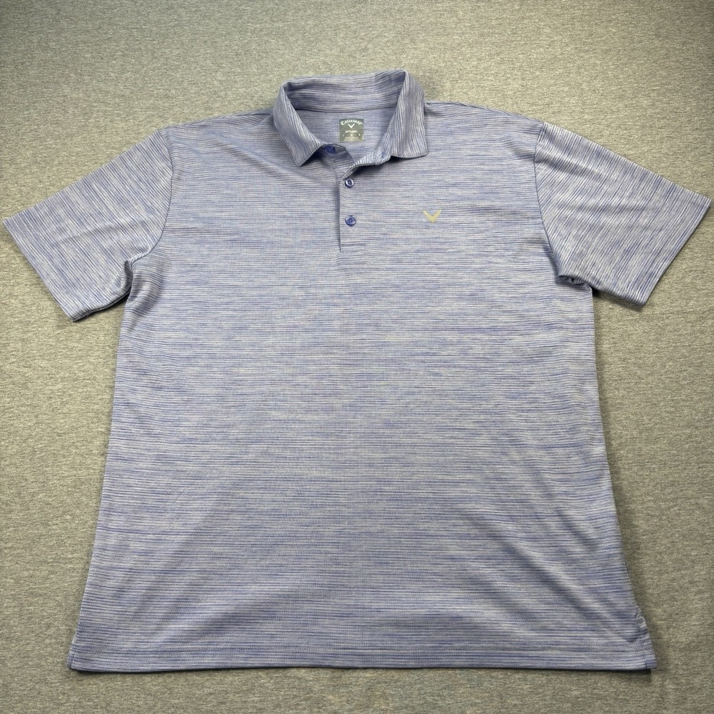 Callaway Mens Large Golf Polo Shirt Opti-Dri Blue Micro-Striped Short Sleeve